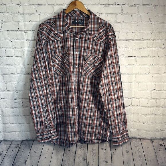 Cinch Other - Cinch Men’s Modern Fit Red Orange Plaid Western Shirt L Button Down Cowboy